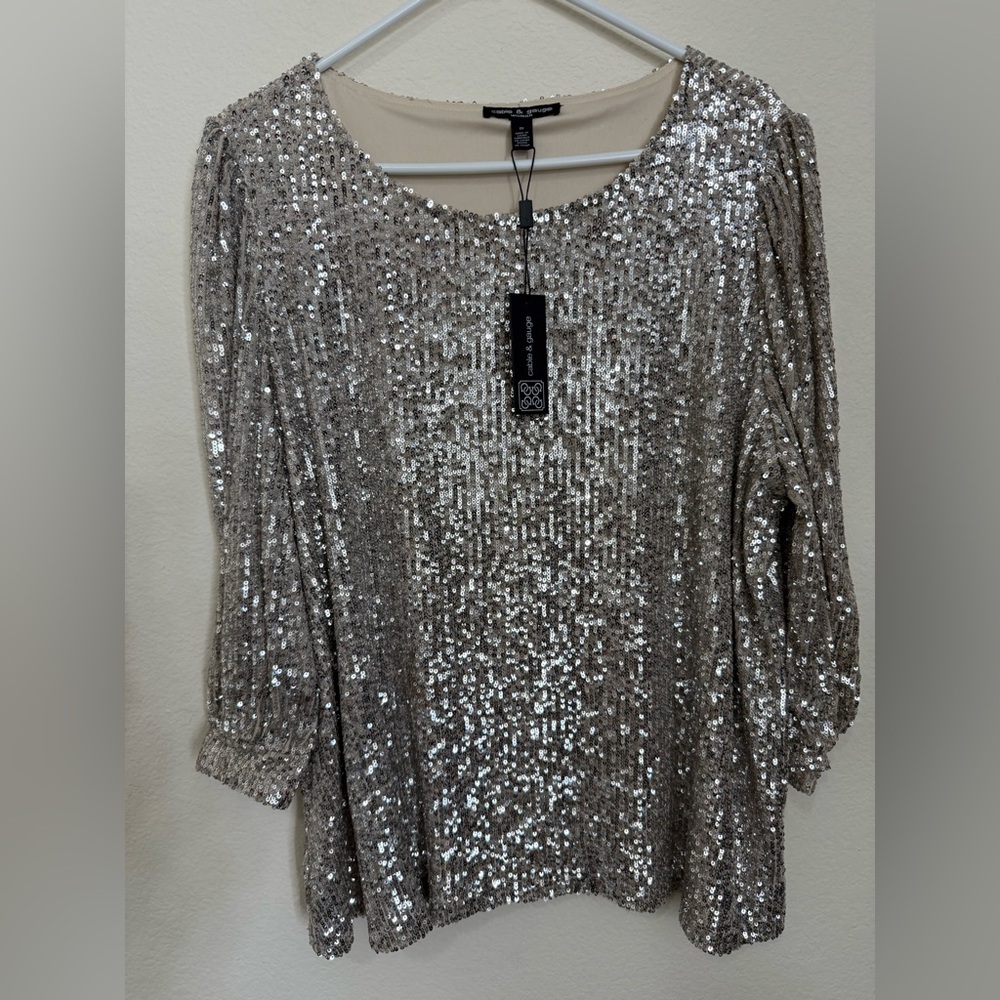 NWT CABLE & GAUGE gold sequin blouse